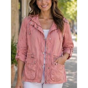 Snobbish Collection Womens Utility Anorak Jacket Pink XL Hooded Cargo
